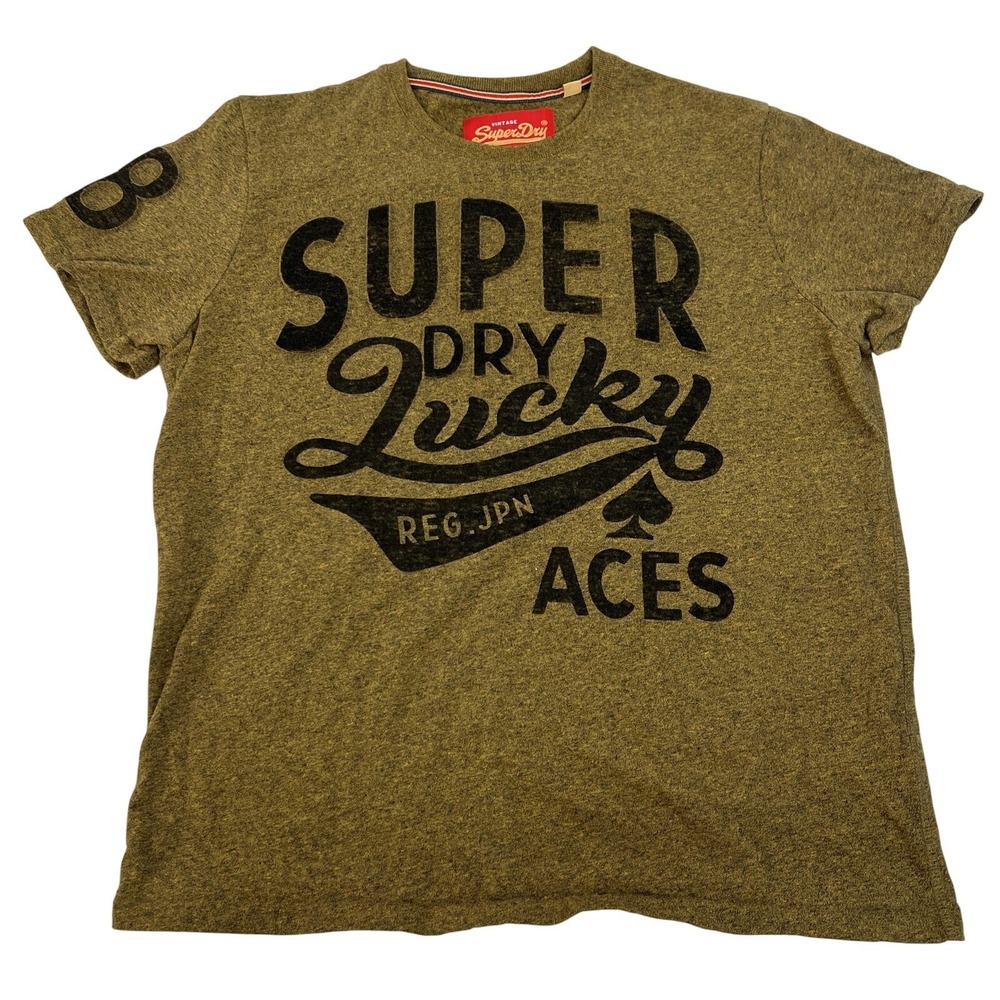 Superdry Shirt‎ Mens 3XL Olive Brown Heather Lucky Aces Graphic Tee M10003AR